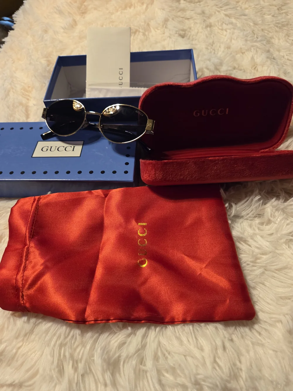 Gucci Gold & Black Round Sunglasses